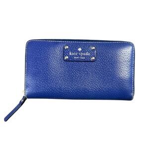 Kate Spade Zip-Around Wallet | Royal Blue Leather Polka Dot Lining